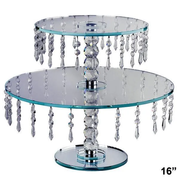 16" Gemcut Egyption Handcrafted Round Glass Chandelier Crystal Wedding Cake Riser Stand - 1 PCS