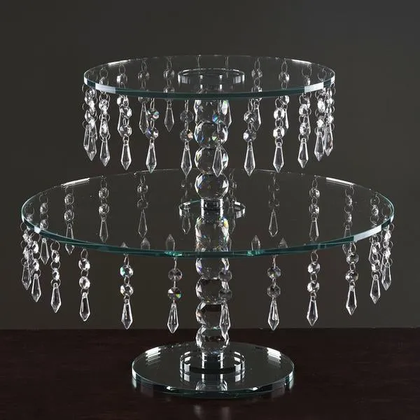 16" Gemcut Egyption Handcrafted Round Glass Chandelier Crystal Wedding Cake Riser Stand - 1 PCS