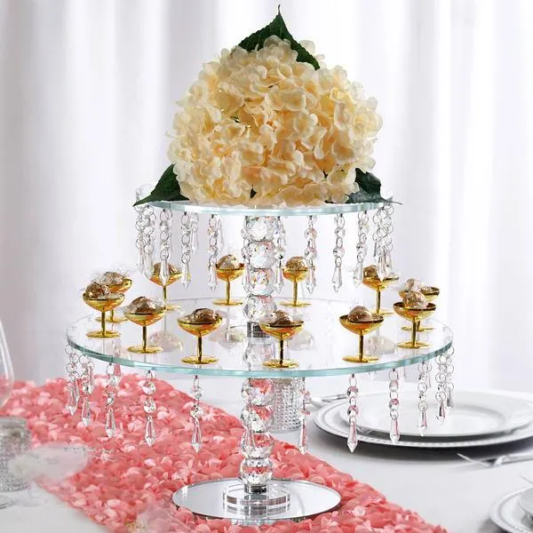 16" Gemcut Egyption Handcrafted Round Glass Chandelier Crystal Wedding Cake Riser Stand - 1 PCS