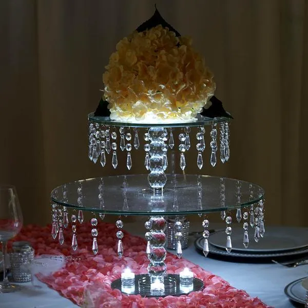 16" Gemcut Egyption Handcrafted Round Glass Chandelier Crystal Wedding Cake Riser Stand - 1 PCS