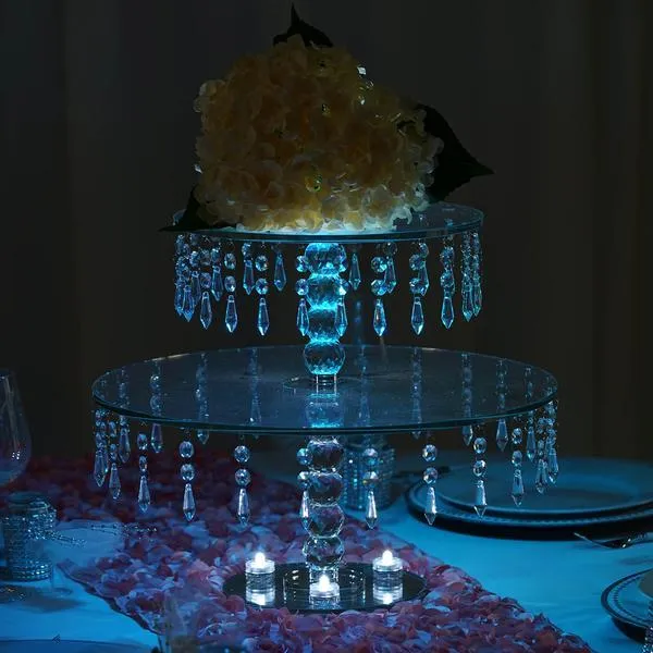 16" Gemcut Egyption Handcrafted Round Glass Chandelier Crystal Wedding Cake Riser Stand - 1 PCS