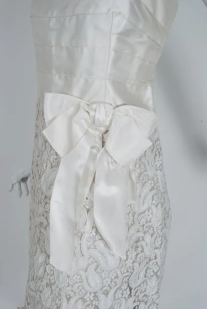 1971 Chanel Haute Couture White Tulip Novelty Lace & Satin Party Dress Ensemble