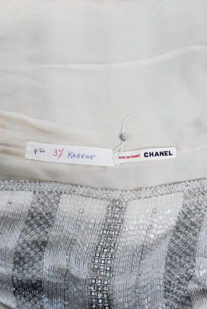 1976 Chanel Haute-Couture Rare Beaded Lesage Silk Jacket & Pleated Dress Skirt