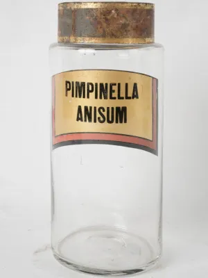 19th-century glass apothecary jar "Pimpinella Anisum" - 10¾"