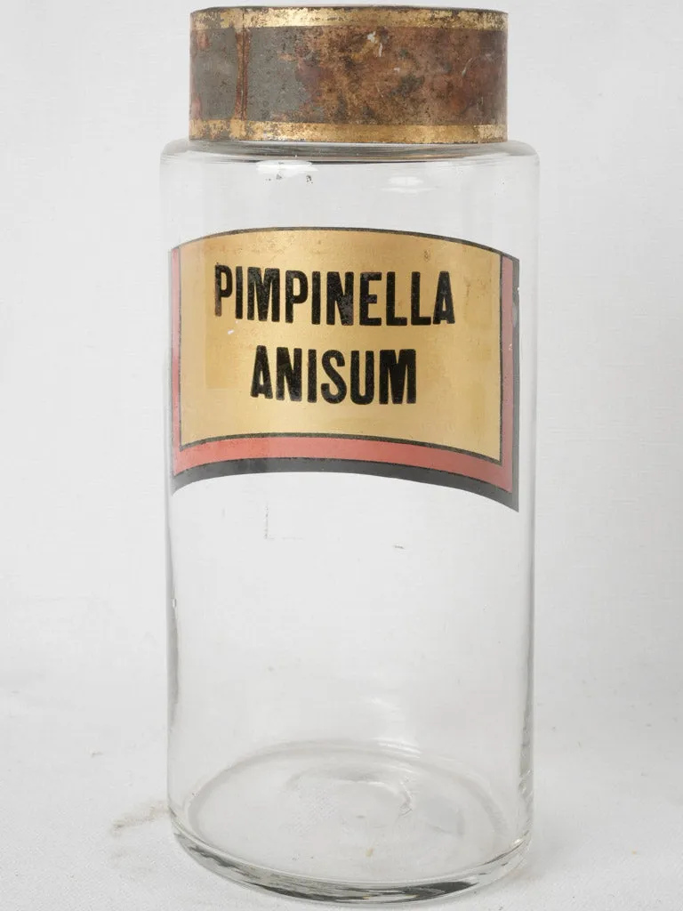 19th-century glass apothecary jar "Pimpinella Anisum" - 10¾"