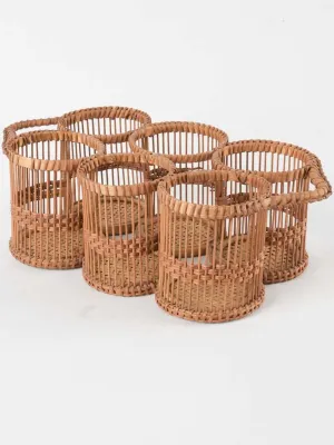 19th century 'porte verre' glass carry basket 13"