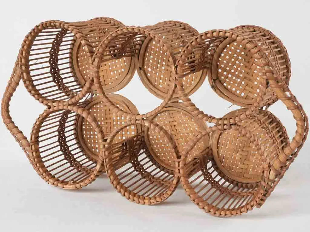 19th century 'porte verre' glass carry basket 13"