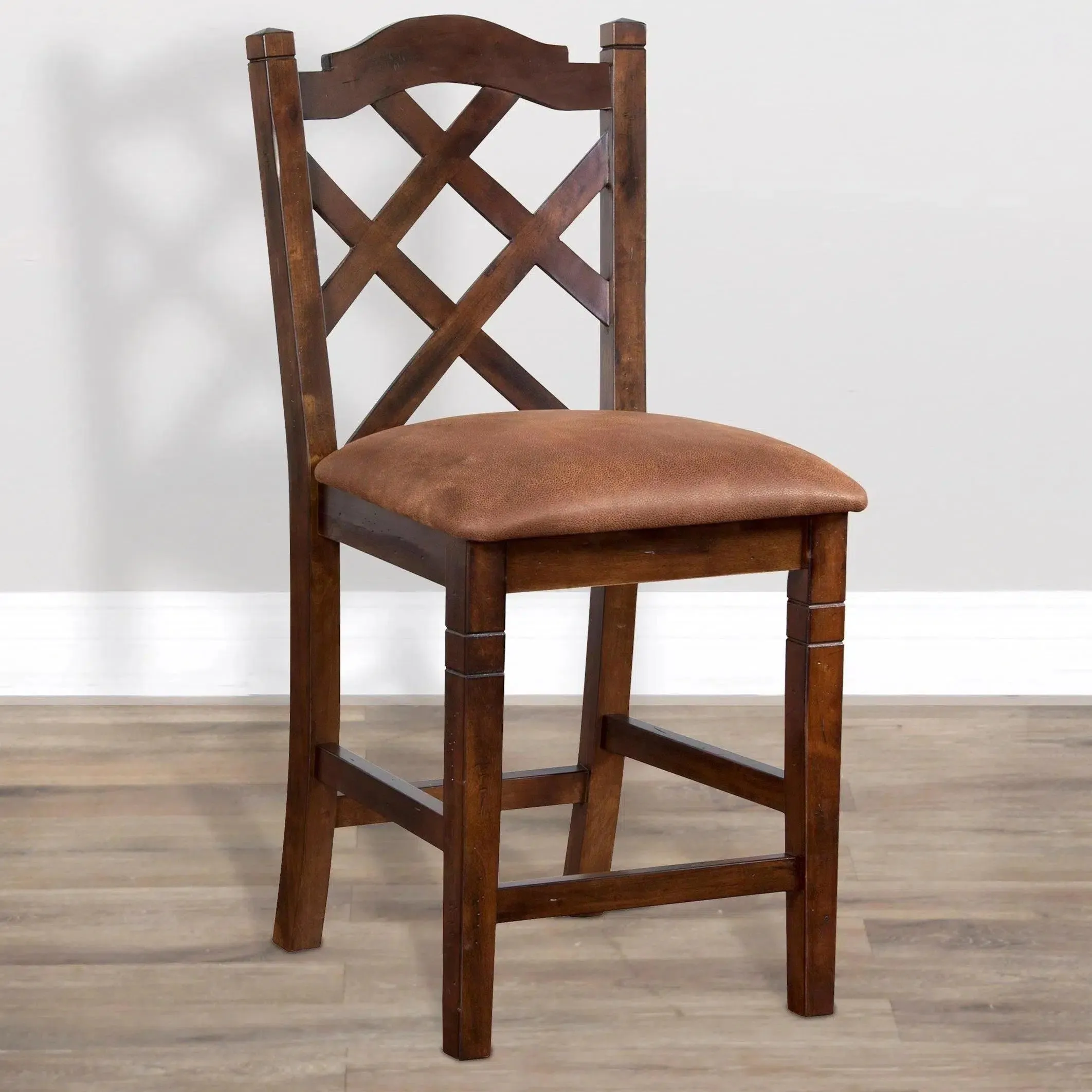 24" Crossback Solid Wood Counter Height Barstool in Dark Brown (Set of 2)