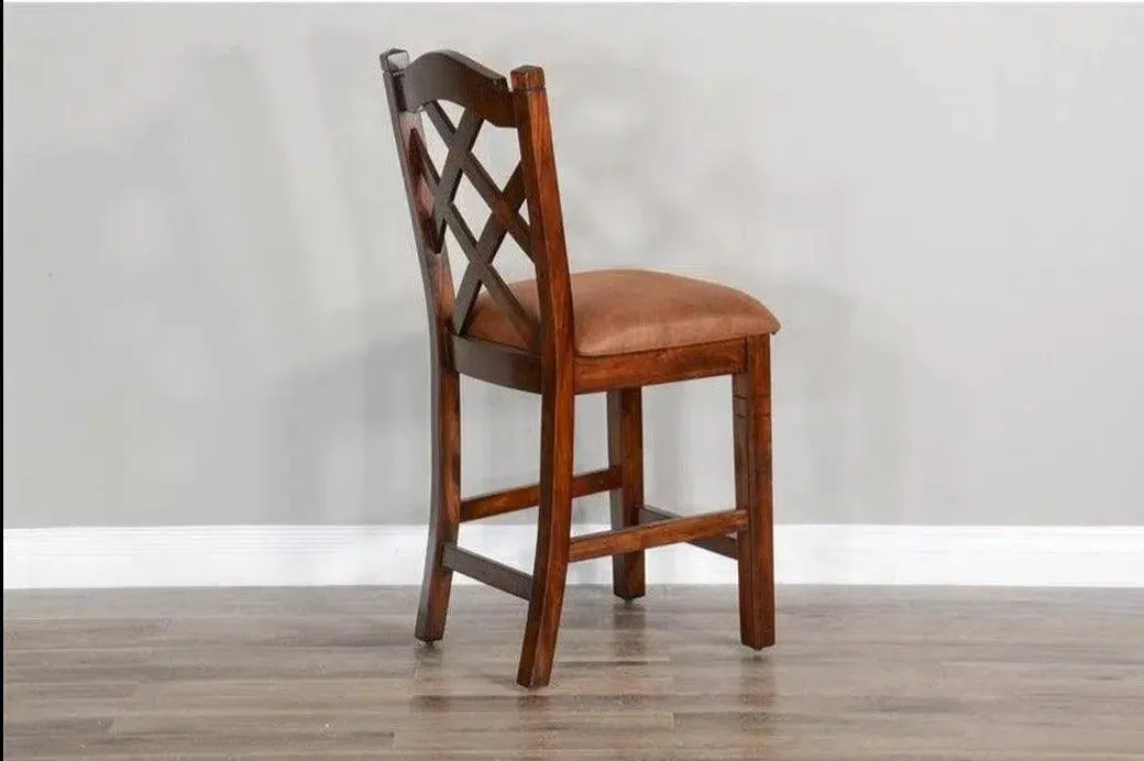 24" Crossback Solid Wood Counter Height Barstool in Dark Brown (Set of 2)
