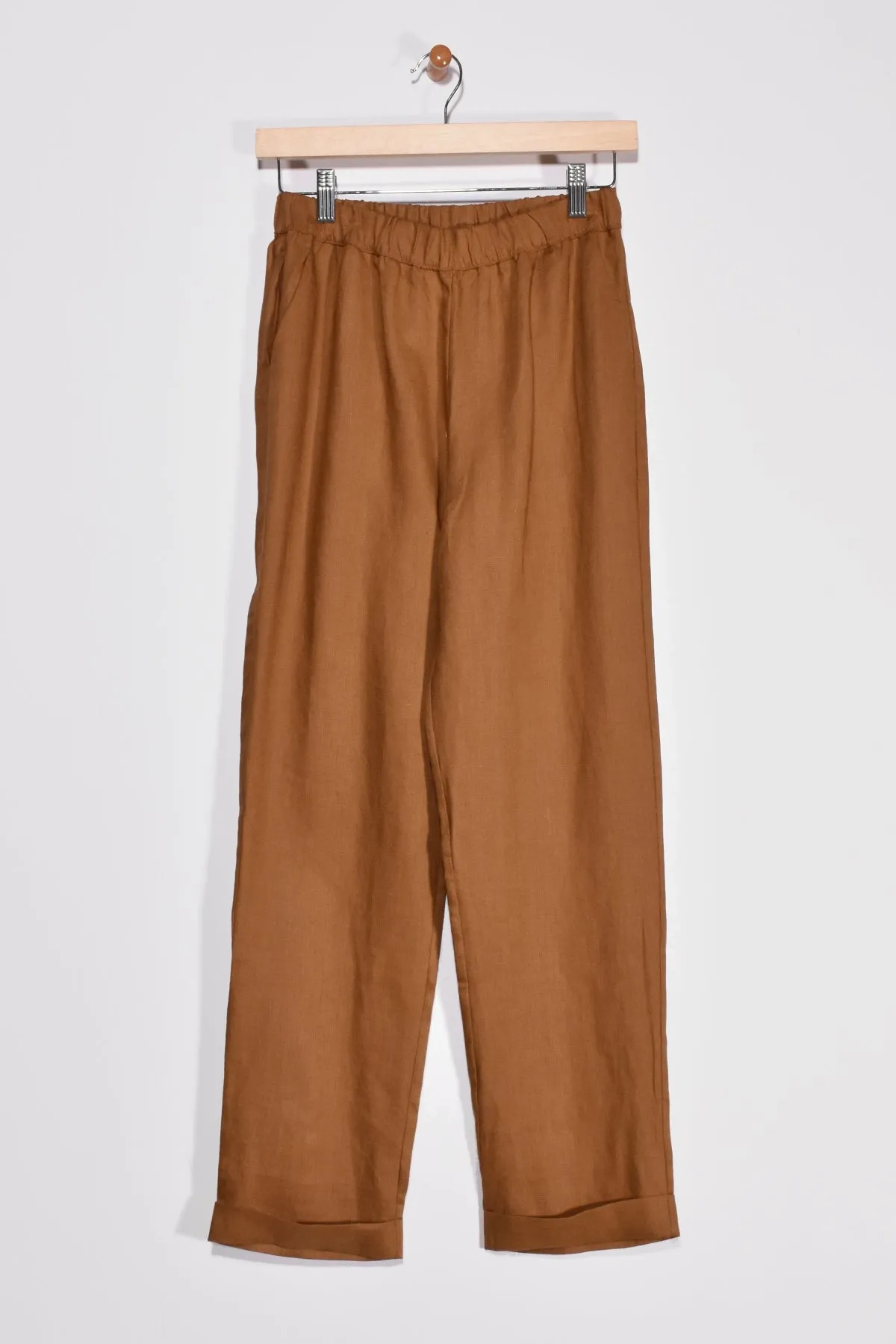 40" Straight-Leg Cuffed Linen Pant