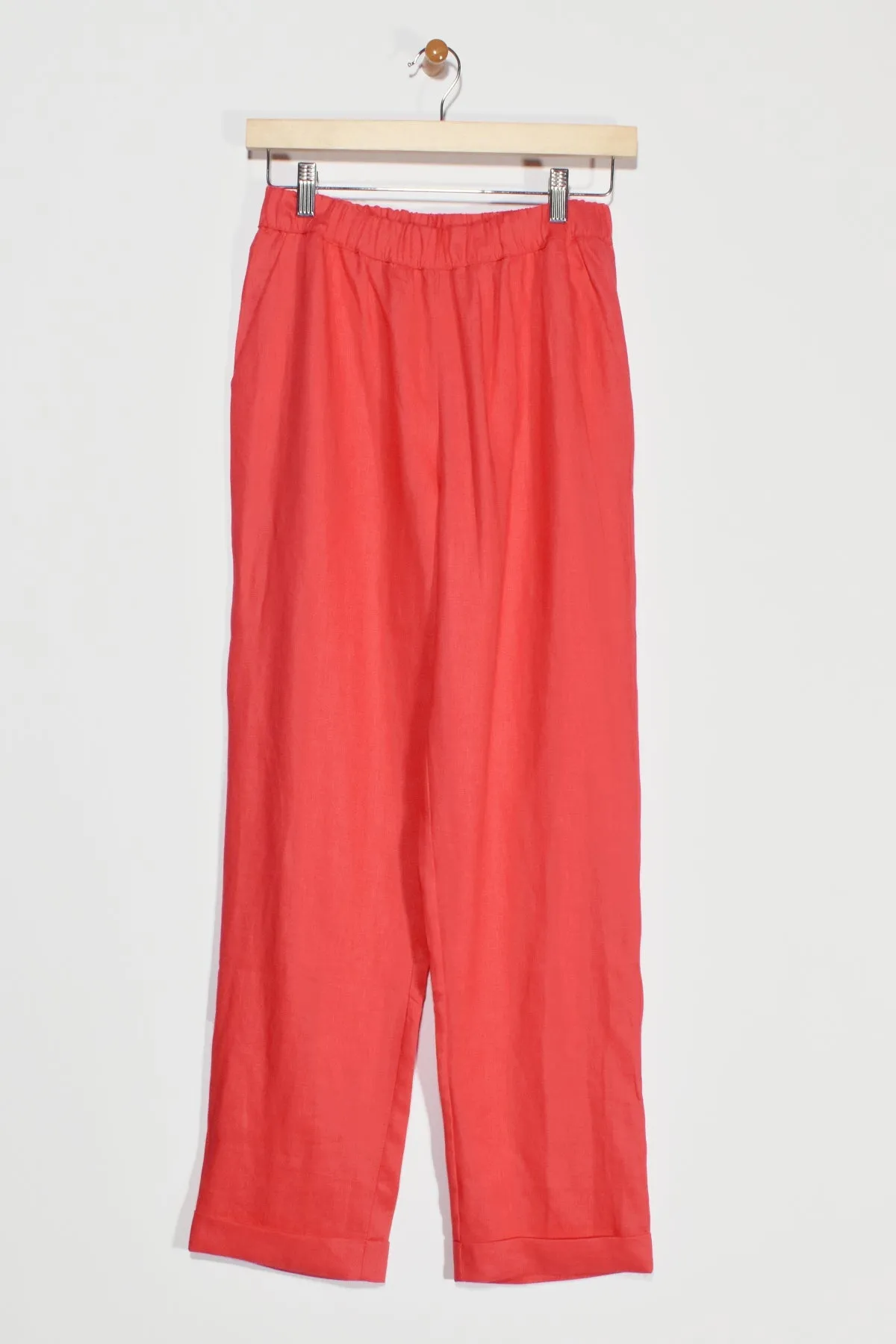 40" Straight-Leg Cuffed Linen Pant