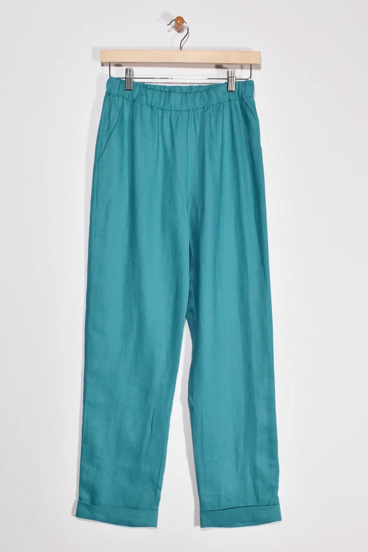 40" Straight-Leg Cuffed Linen Pant