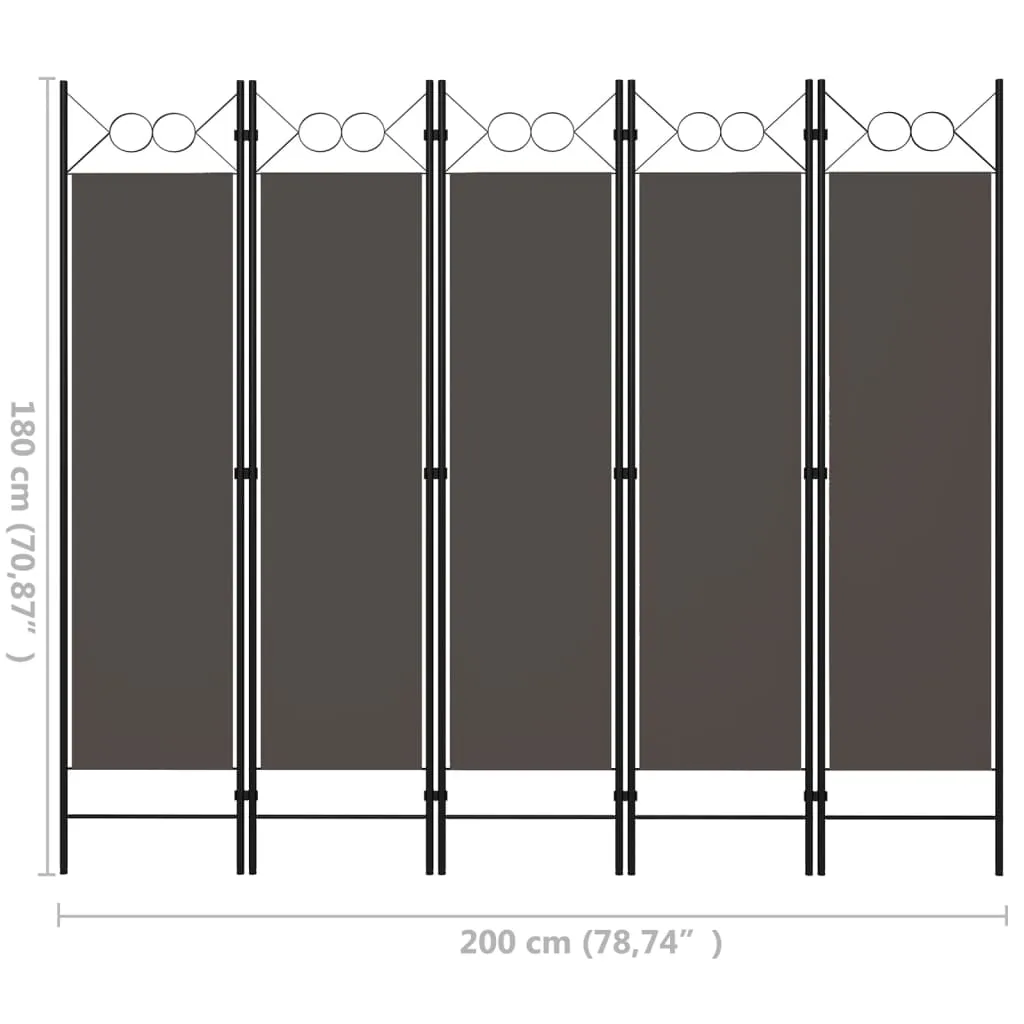 5-Panel Room Divider Anthracite 200x180 cm