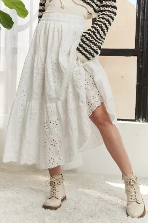 ADORA Elastic Waistband Tiered Midi Skirt