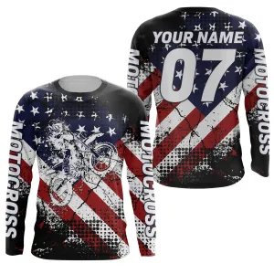 American Flag Jersey Motocross Customizable Dirt Bike Off-Road Motorcycle 3D Long Sleeve Shirt
