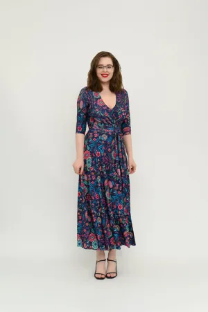 Amy Navy Wrap Midi Dress Size 6