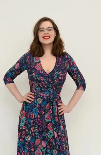 Amy Navy Wrap Midi Dress Size 6