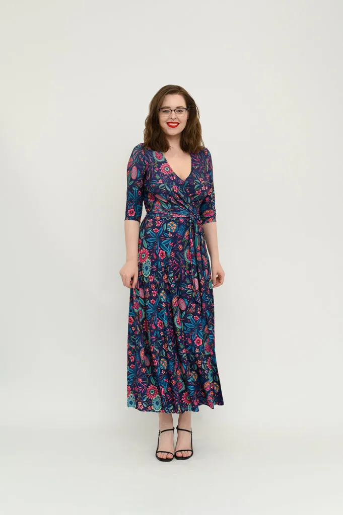 Amy Navy Wrap Midi Dress Size 6