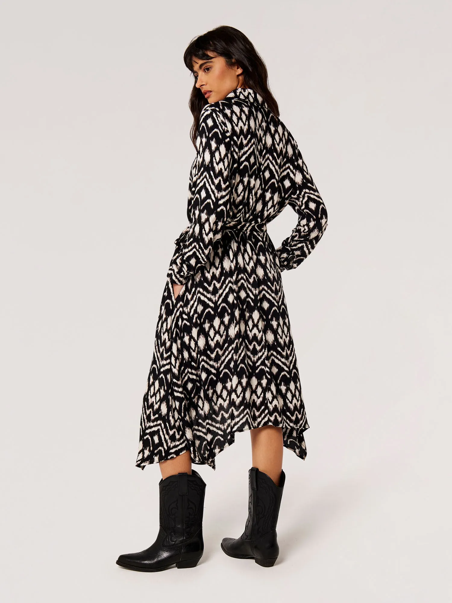 Apricot Ikat Midi Shirt Dress