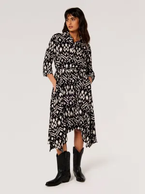 Apricot Ikat Midi Shirt Dress