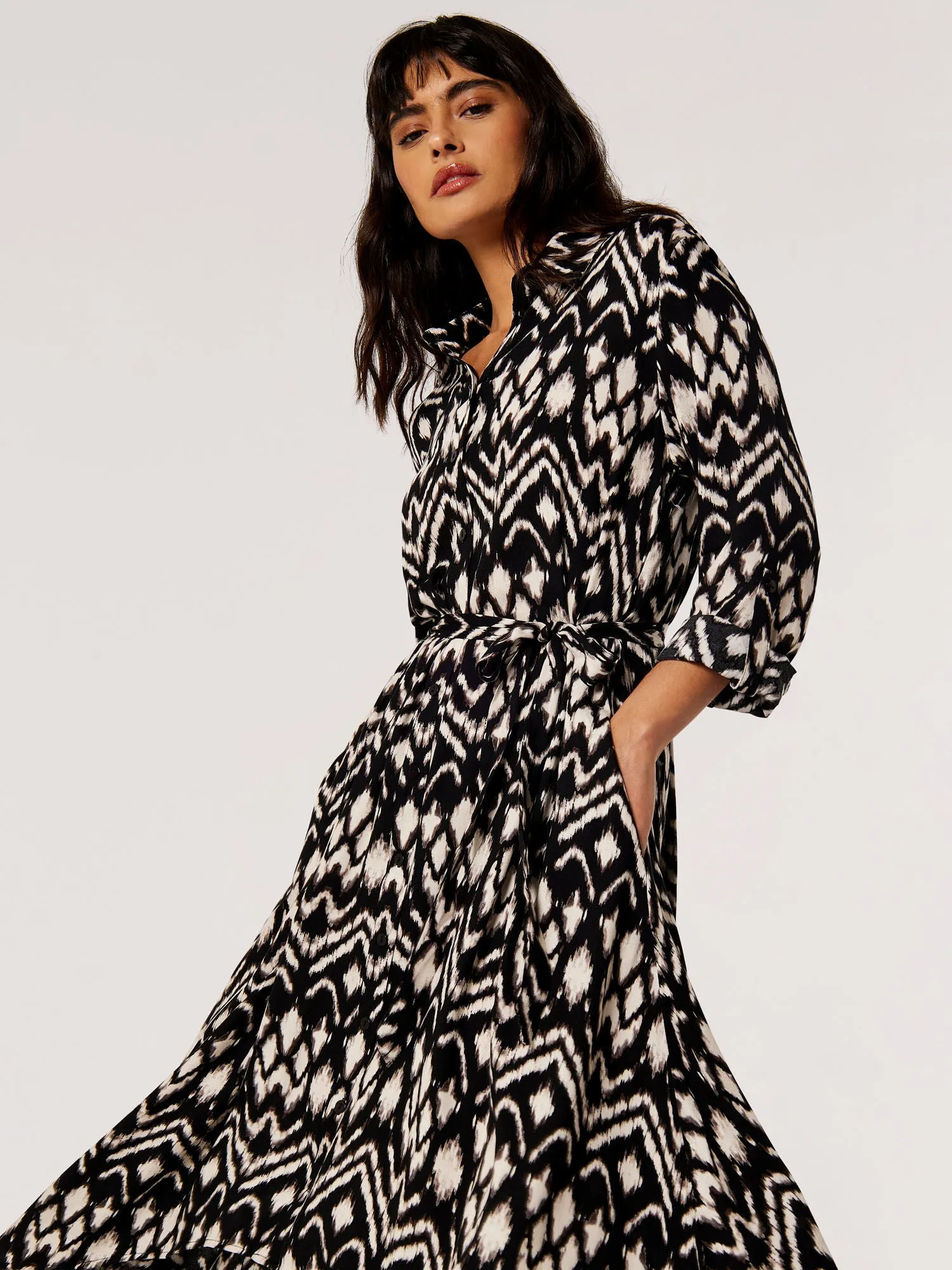 Apricot Ikat Midi Shirt Dress