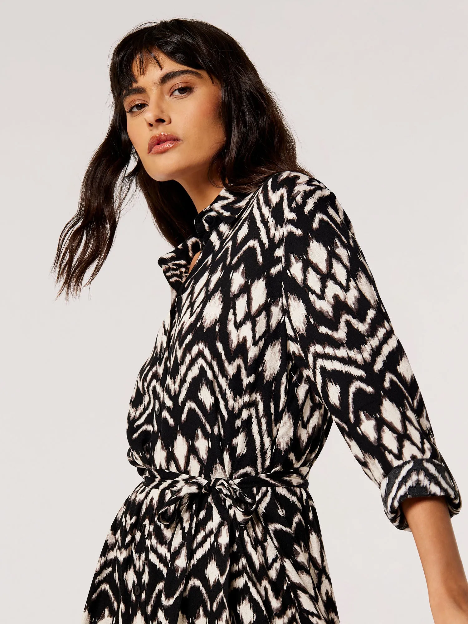 Apricot Ikat Midi Shirt Dress