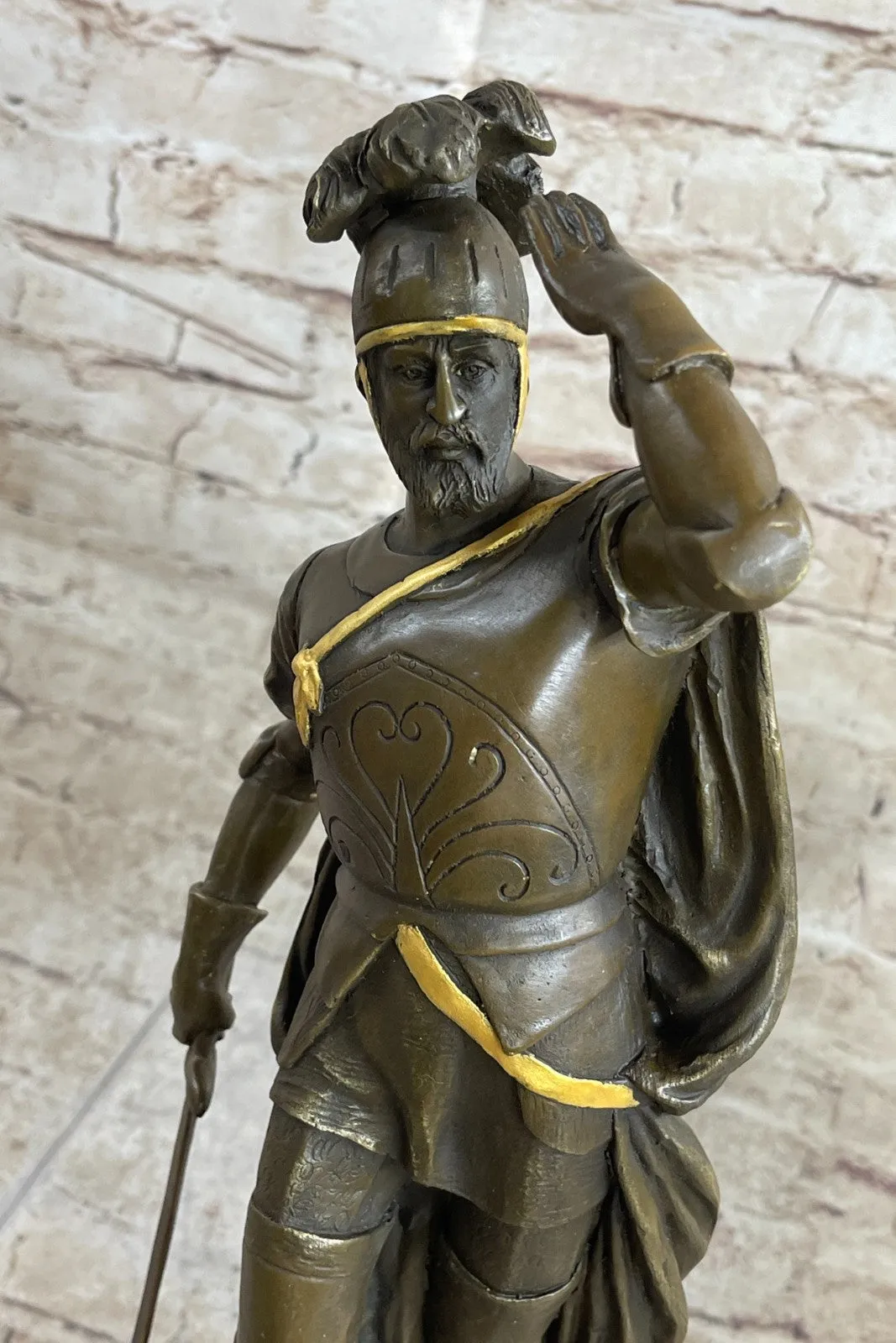 Art Decor Classic Roman Greek Warrior Bronze Sculpture Gold Accent Patina
