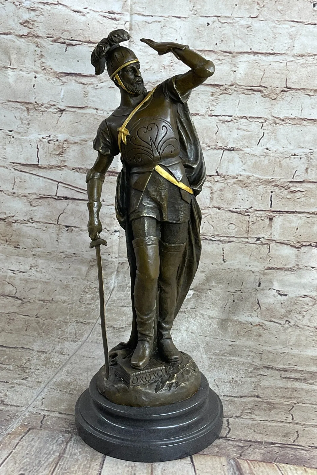 Art Decor Classic Roman Greek Warrior Bronze Sculpture Gold Accent Patina