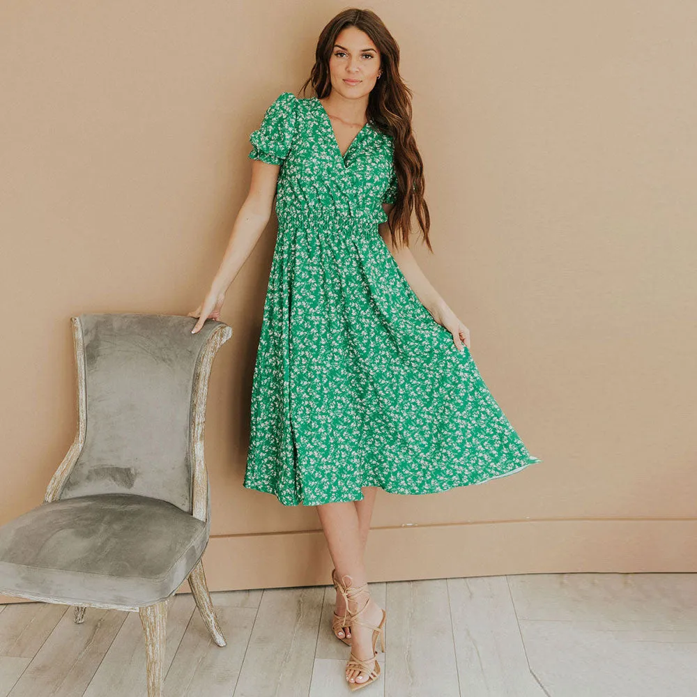 Belle Dress (Green Floral)