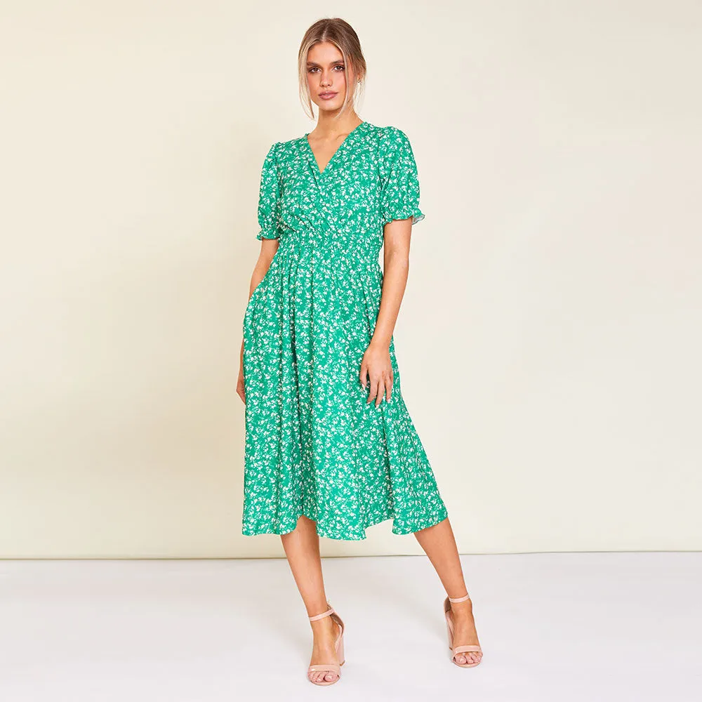 Belle Dress (Green Floral)