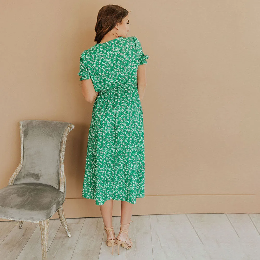 Belle Dress (Green Floral)