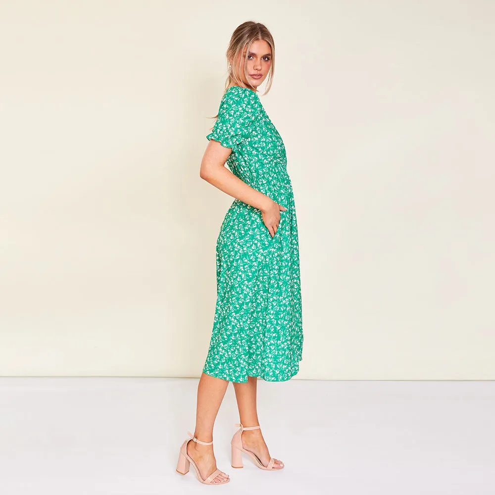 Belle Dress (Green Floral)