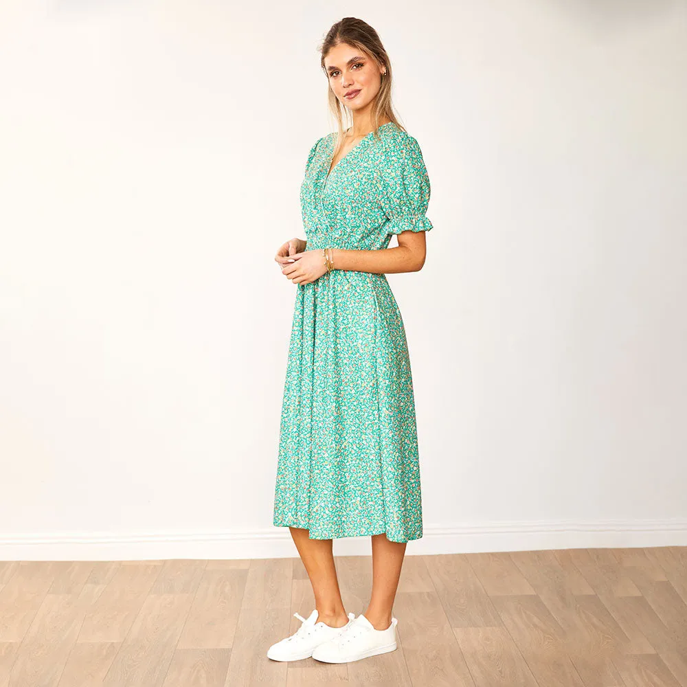 Belle Dress (Green Floral)