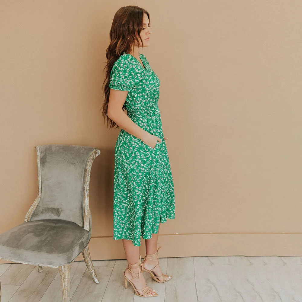 Belle Dress (Green Floral)