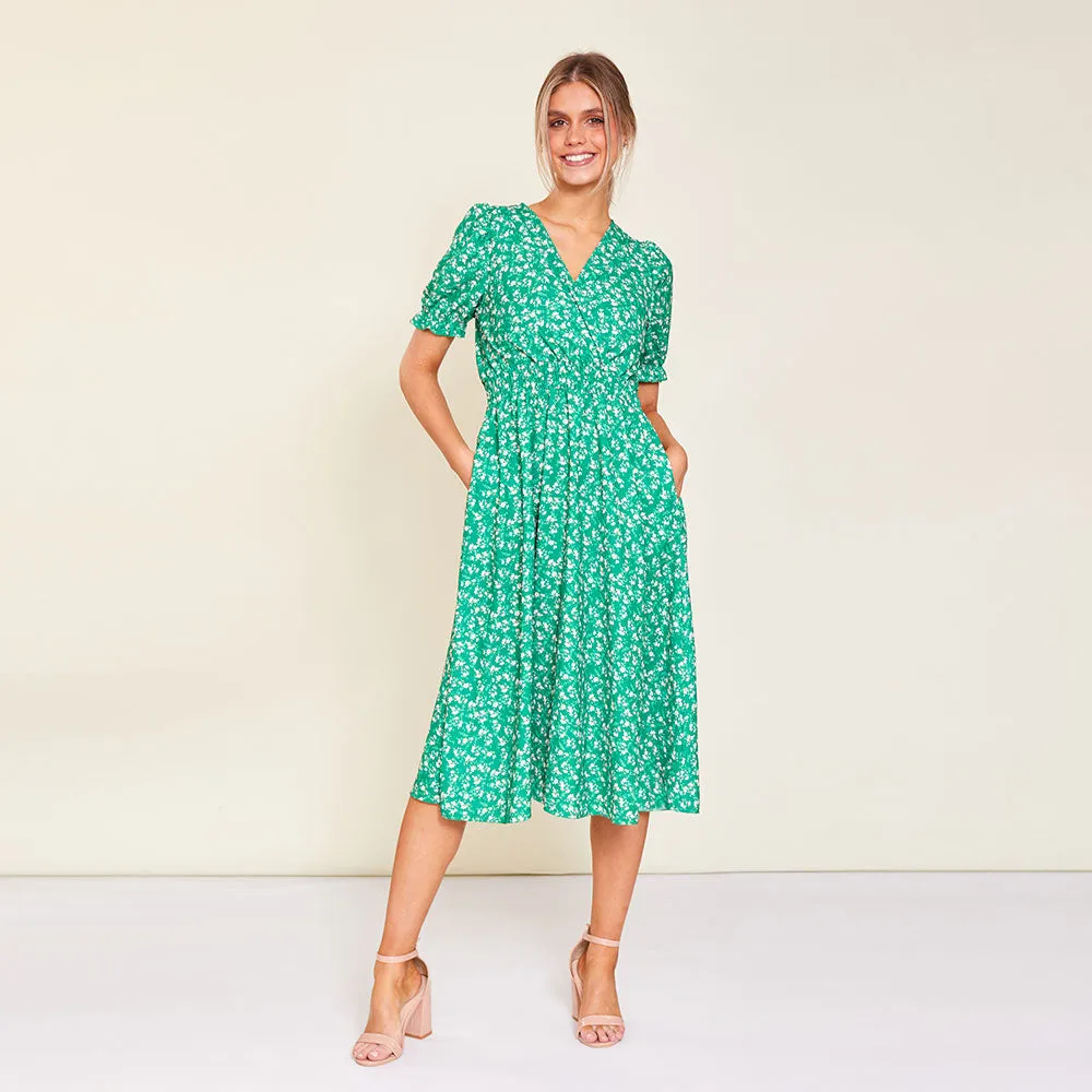 Belle Dress (Green Floral)