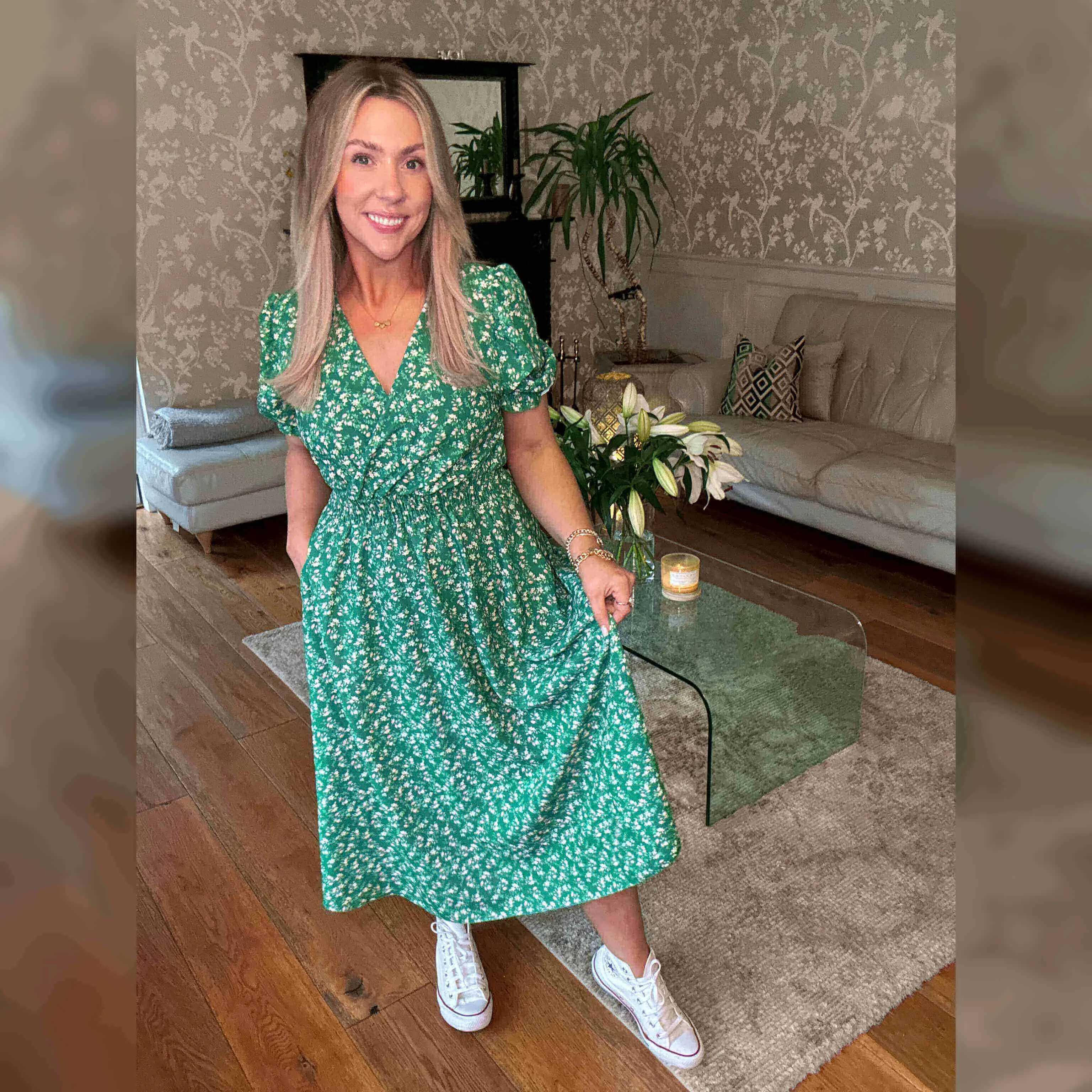 Belle Dress (Green Floral)