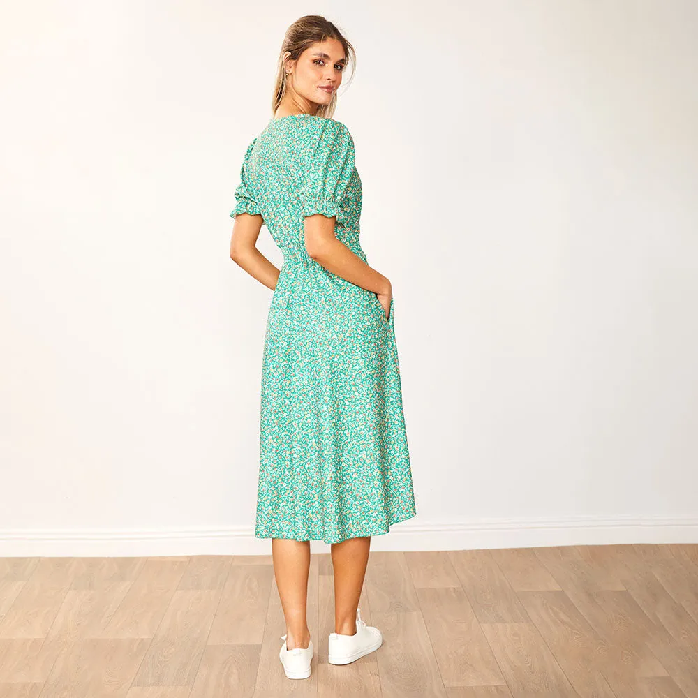 Belle Dress (Green Floral)