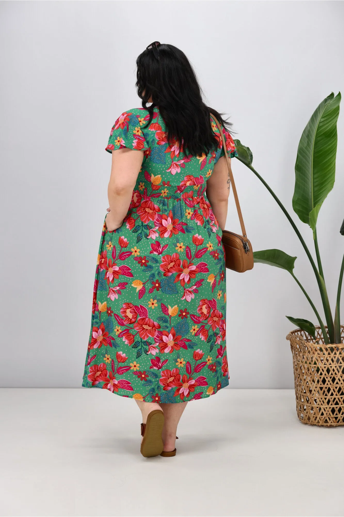 Boho Australia Alish Midi Dress Green Red Floral