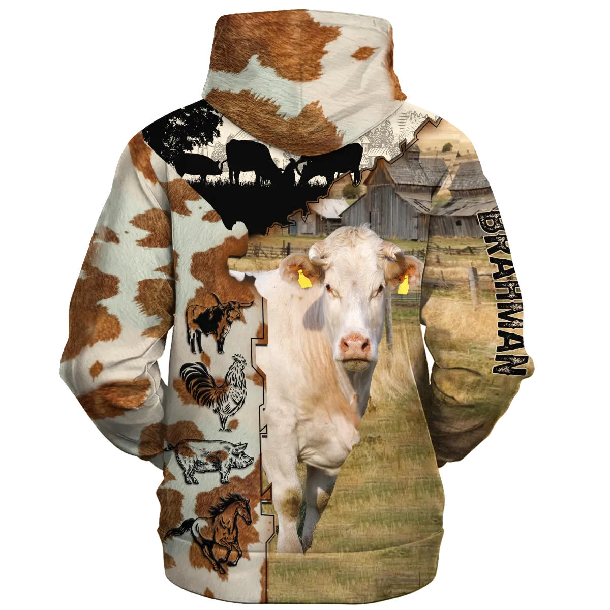 Brahman Fur Pattern On The Farm Hoodie, Cow Hoodie For Men Women, Farm Gift