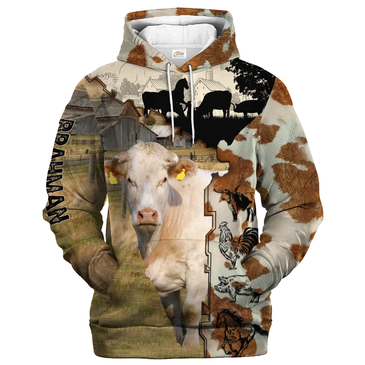 Brahman Fur Pattern On The Farm Hoodie, Cow Hoodie For Men Women, Farm Gift