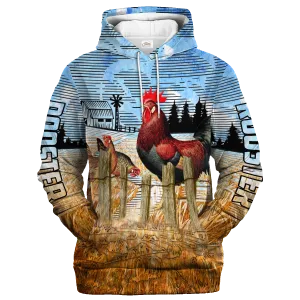 Chicken In The Fence Hoodie, Rooster 3D Print On Hoodie