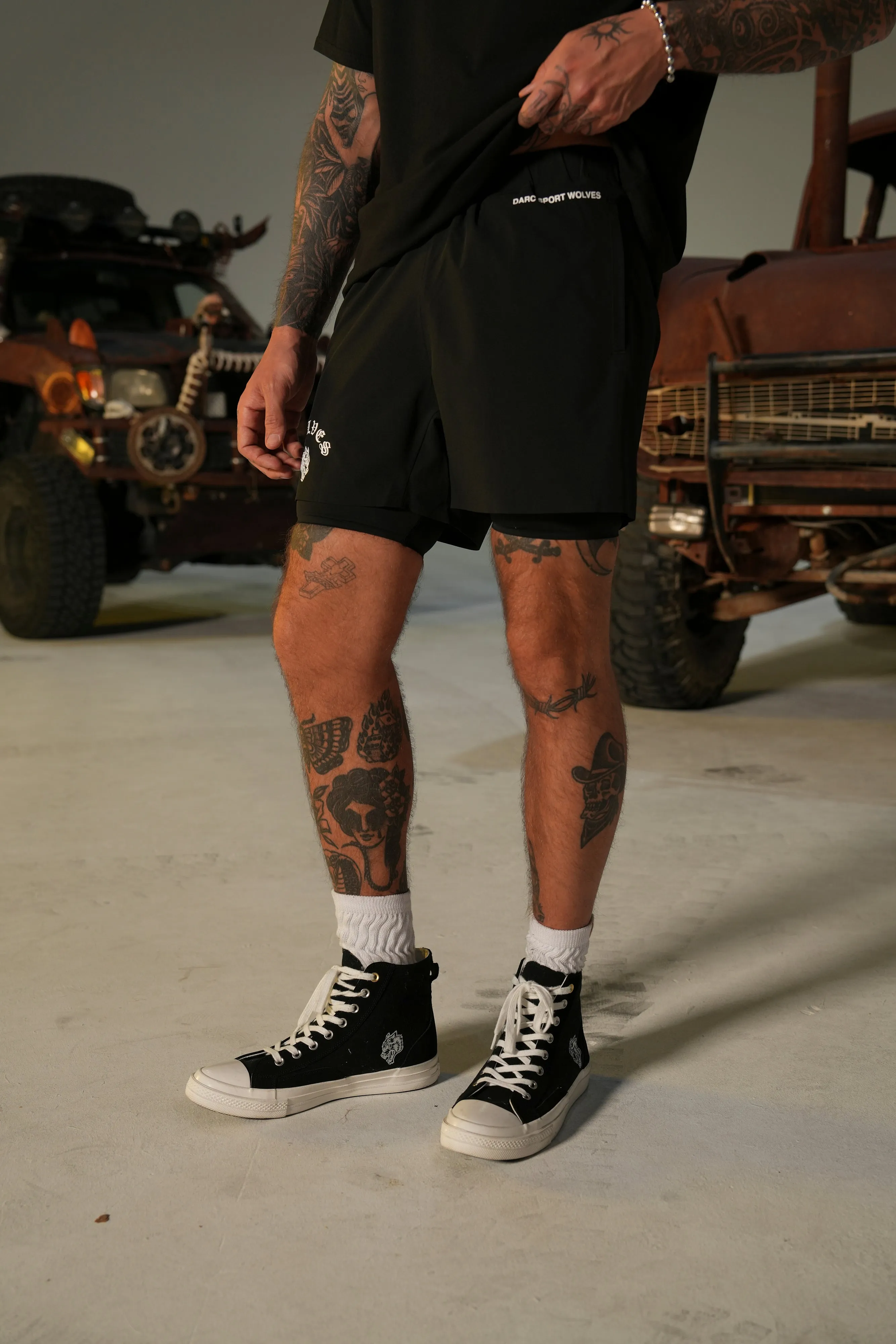 Chopper Wolf Compression Shorts in Black