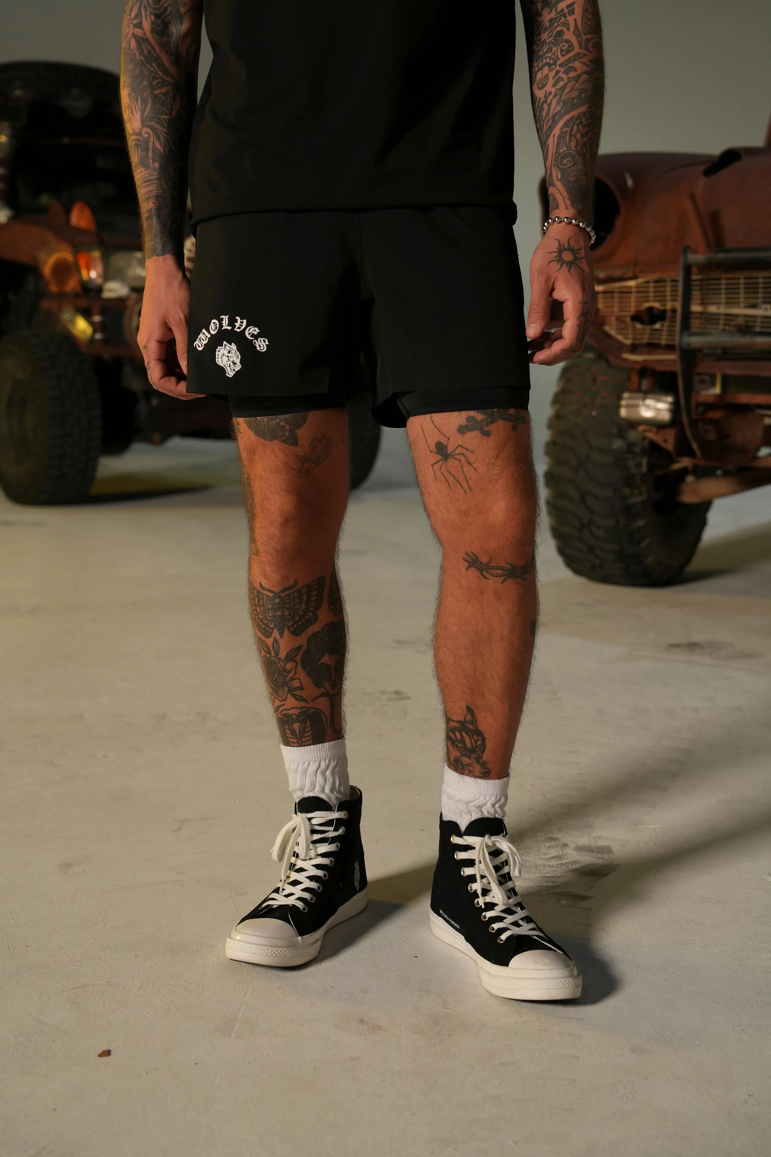 Chopper Wolf Compression Shorts in Black