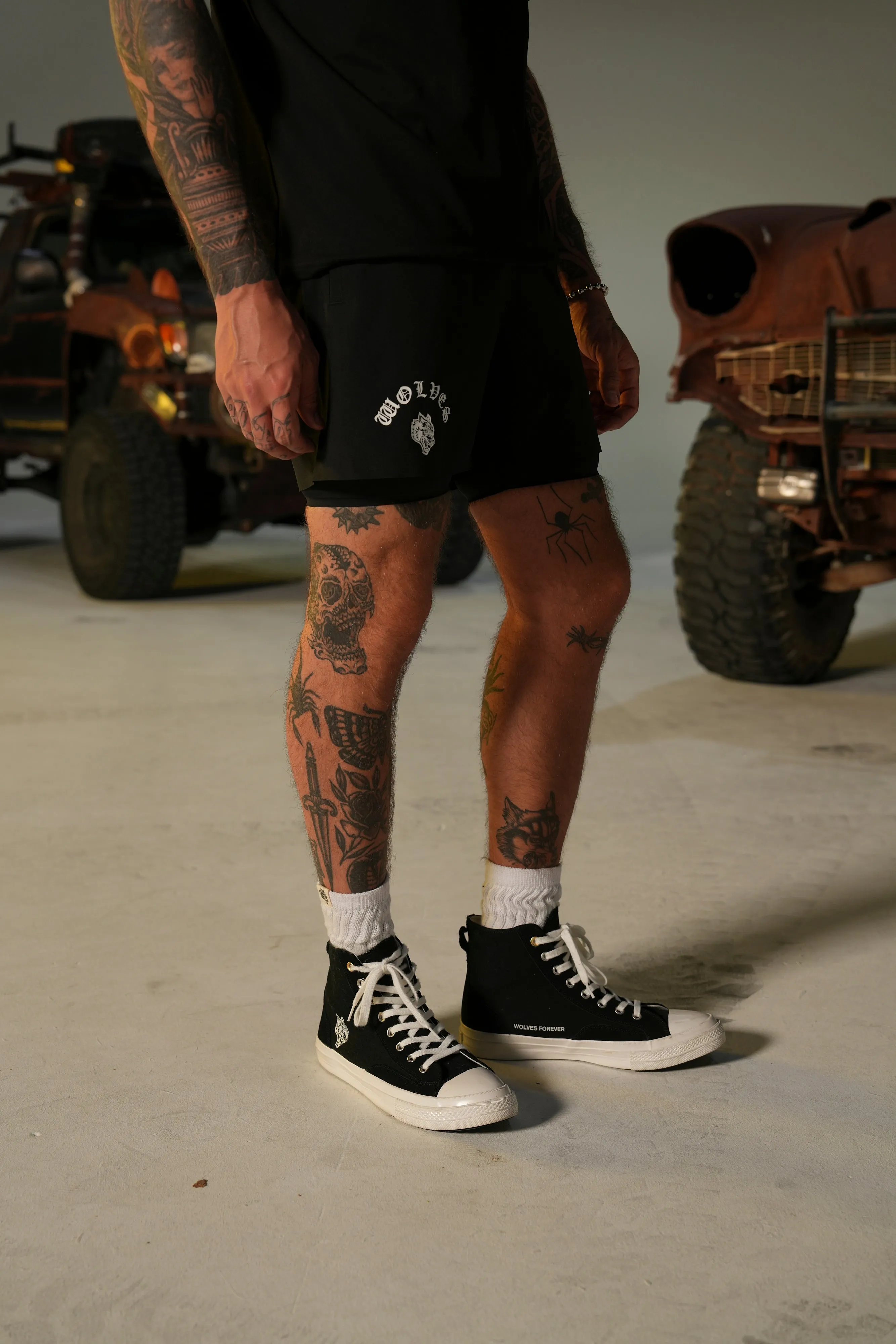 Chopper Wolf Compression Shorts in Black