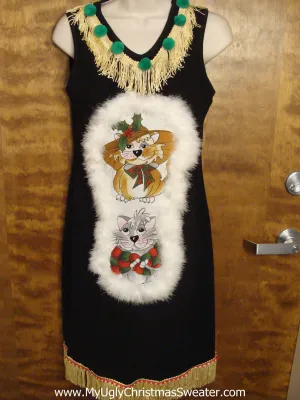 Christmas Dress with Cats and Fringe
