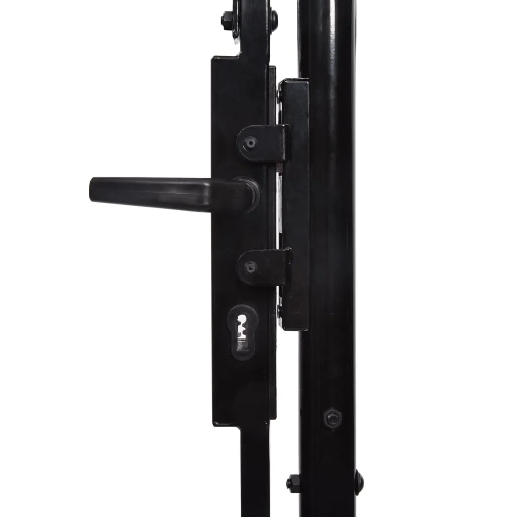 Fence Gate Single Door with Arched Top Steel 1x1.75 m Black
