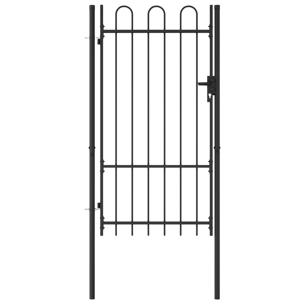 Fence Gate Single Door with Arched Top Steel 1x1.75 m Black
