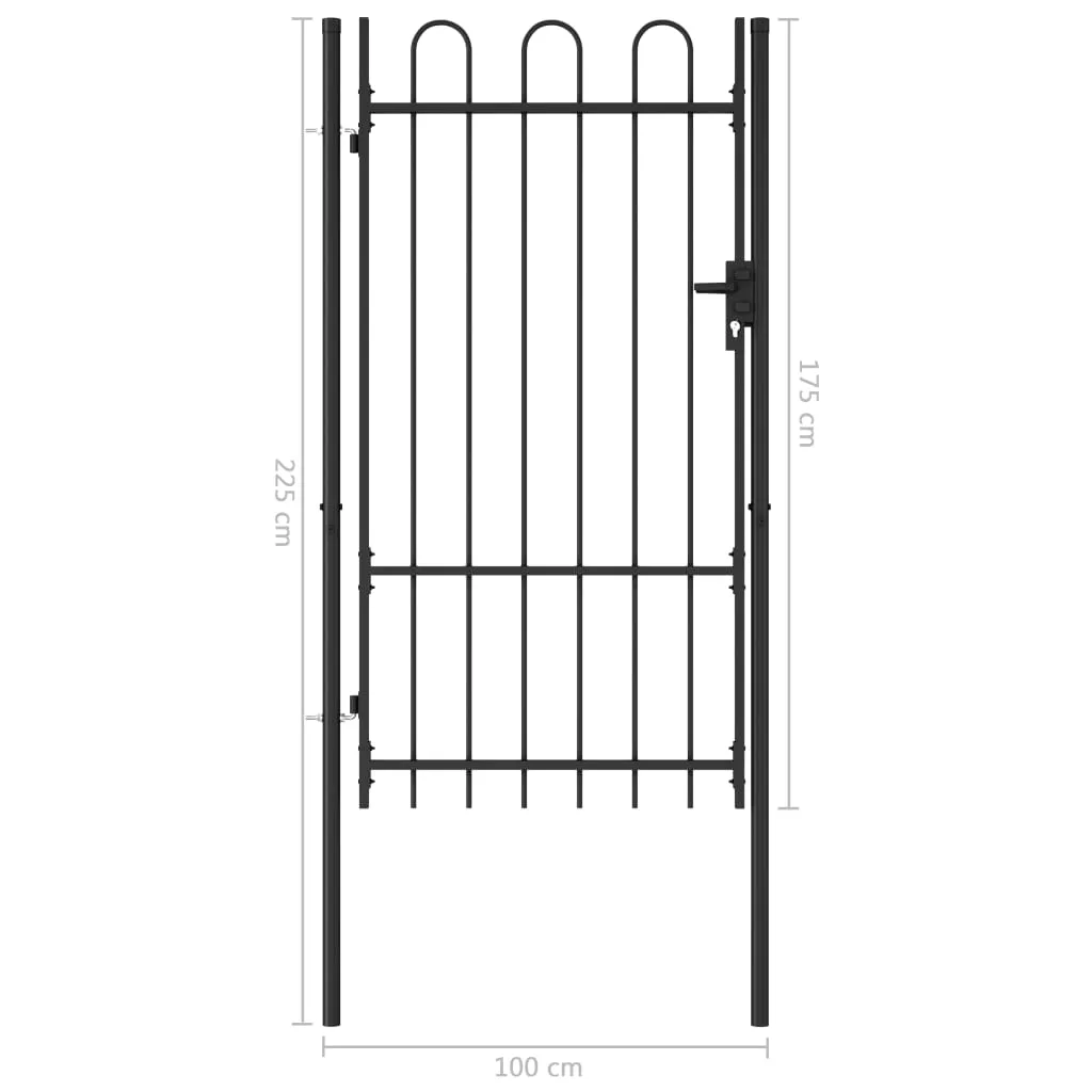 Fence Gate Single Door with Arched Top Steel 1x1.75 m Black