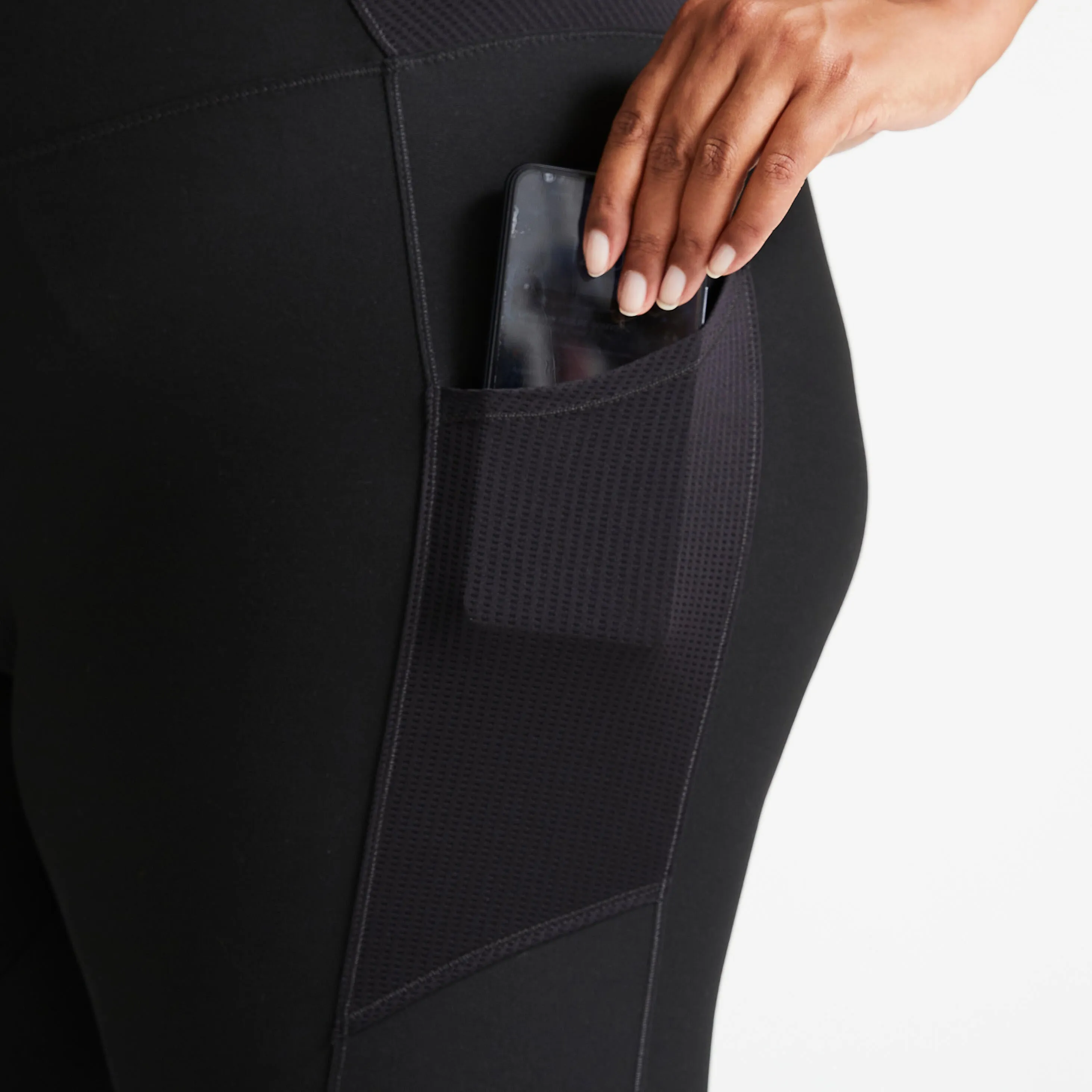 Fitness leggings 7/8 plus size with smartphone pocket - black DOMYOS black