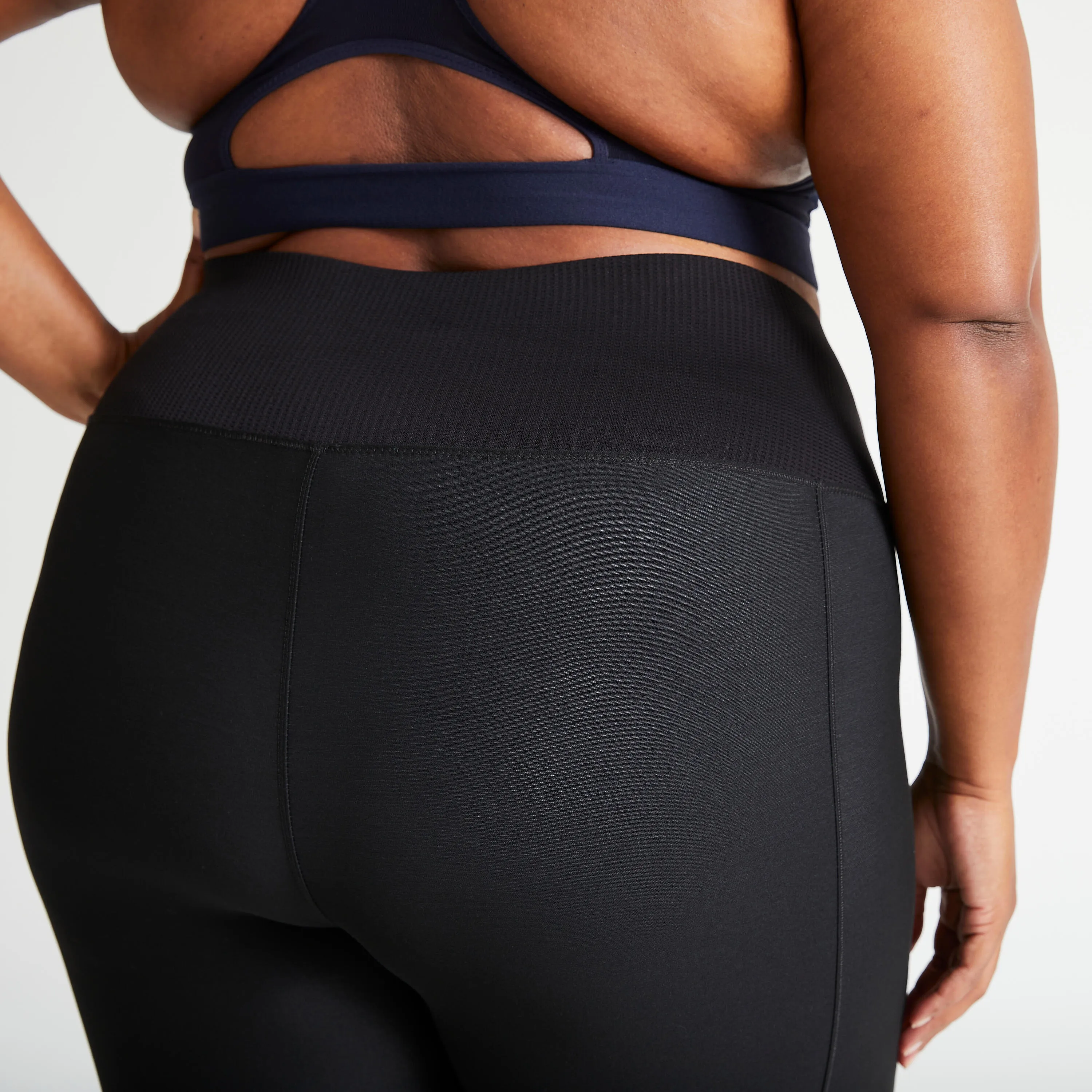 Fitness leggings 7/8 plus size with smartphone pocket - black DOMYOS black